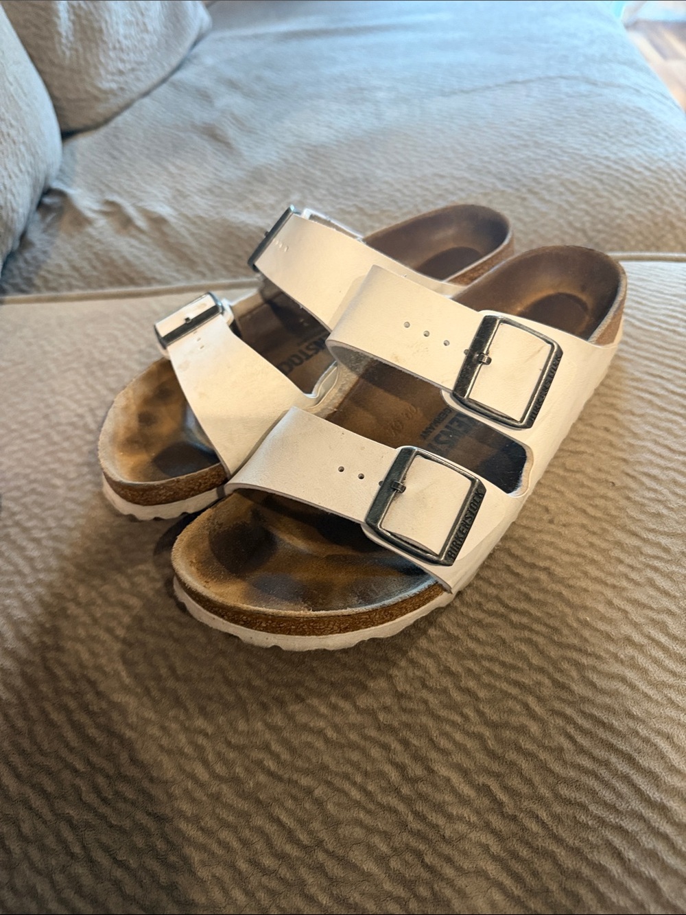 White Double-Buckle Slide Sandals